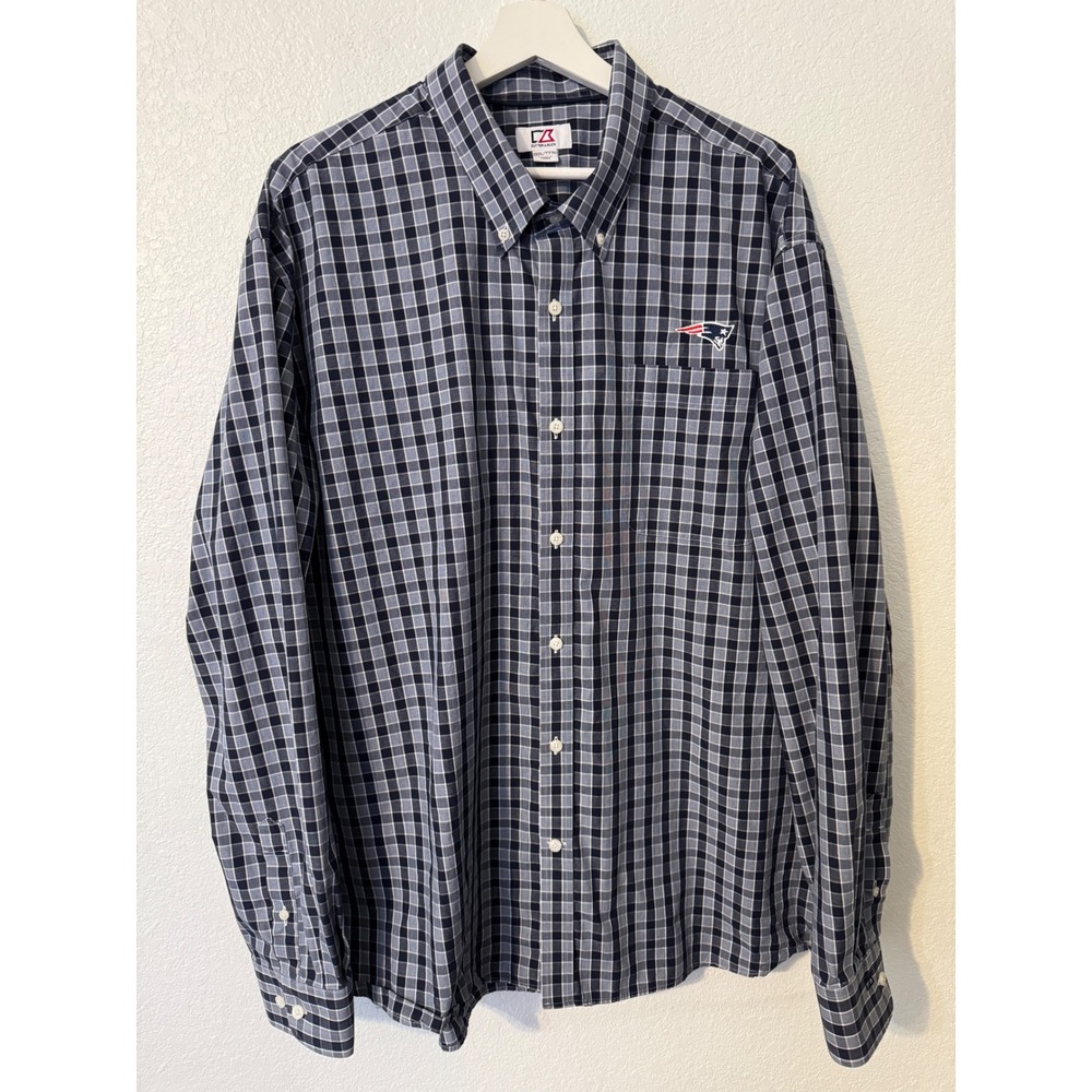 Cutter & Buck NFL New England Patriots  Mens Checkered Button Down Shirt‎ XXXL